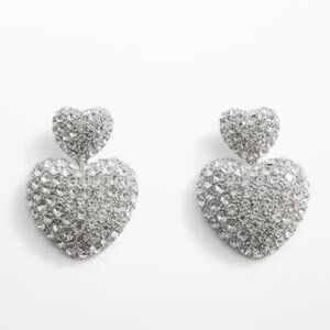 MANGO MNG Faceted Crystal Studden Drop Hanging Dangle Heart Pierced Earrings